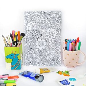 Henna Doodle Coloring Canvas For Adults, Stretched primed canvas to color