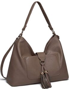 vaschy shoulder bag purse for women, sac pu leather fashion vintage tassel hobo handbag purse tote with detachable crossbody shoulder strap khaki