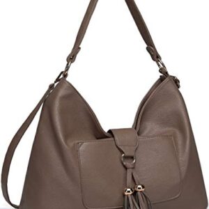 VASCHY Shoulder Bag Purse for Women, SAC PU Leather Fashion Vintage Tassel Hobo Handbag Purse Tote with Detachable Crossbody Shoulder Strap Khaki