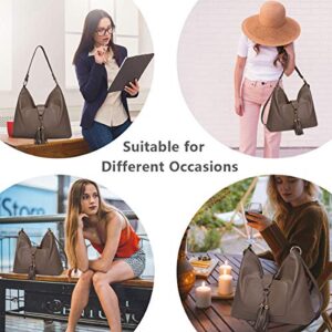 VASCHY Shoulder Bag Purse for Women, SAC PU Leather Fashion Vintage Tassel Hobo Handbag Purse Tote with Detachable Crossbody Shoulder Strap Khaki
