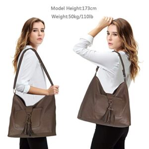 VASCHY Shoulder Bag Purse for Women, SAC PU Leather Fashion Vintage Tassel Hobo Handbag Purse Tote with Detachable Crossbody Shoulder Strap Khaki