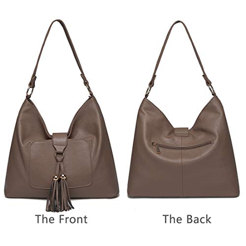 VASCHY Shoulder Bag Purse for Women, SAC PU Leather Fashion Vintage Tassel Hobo Handbag Purse Tote with Detachable Crossbody Shoulder Strap Khaki