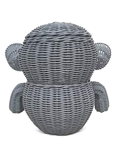 G6 COLLECTION Large Elephant Rattan Storage Basket With Lid Decorative Bin Home Decor Hand Woven Shelf Organizer Cute Handmade Handcrafted Gift Art Decoration Artwork Wicker Elephant (Large, Gray)