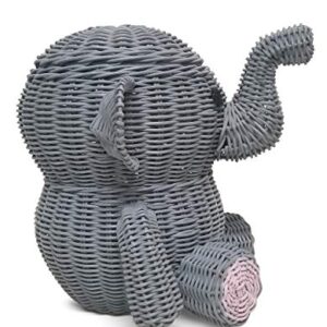 G6 COLLECTION Large Elephant Rattan Storage Basket With Lid Decorative Bin Home Decor Hand Woven Shelf Organizer Cute Handmade Handcrafted Gift Art Decoration Artwork Wicker Elephant (Large, Gray)