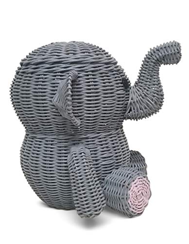 G6 COLLECTION Large Elephant Rattan Storage Basket With Lid Decorative Bin Home Decor Hand Woven Shelf Organizer Cute Handmade Handcrafted Gift Art Decoration Artwork Wicker Elephant (Large, Gray)