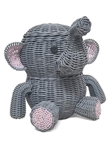 G6 COLLECTION Large Elephant Rattan Storage Basket With Lid Decorative Bin Home Decor Hand Woven Shelf Organizer Cute Handmade Handcrafted Gift Art Decoration Artwork Wicker Elephant (Large, Gray)