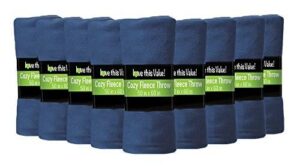 12 pack wholesale soft comfy fleece blankets – 60″ x 50″ cozy throw blankets (navy blue)