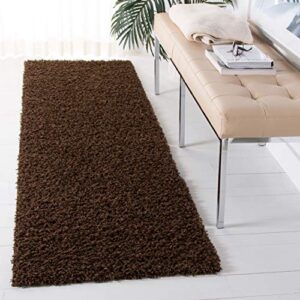 safavieh athens shag collection 2’3″ x 8′ brown sgas119a non-shedding living room bedroom dining room entryway plush 1.5-inch thick runner rug