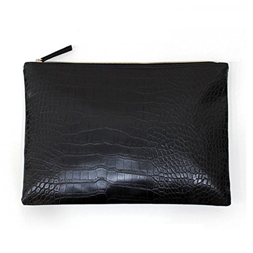 NIGEDU Women Clutches Crocodile Grain PU Leather Envelope Clutch Bag (Black)