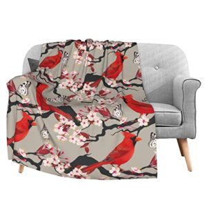 fehuew cardinals birds cherry flowers soft throw blanket 40×50 inch lightweight warm flannel fleece blanket for couch bed sofa travel camping for kids adults
