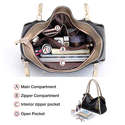 Leather Handbags for Women, Genuine Leather Large Capacity Ladies Top-handle Bags with Adjustable Shoulder Strap Womens Designer Crossbody Zipper Bags Women's Real Leather Messenger Satchel (Black)