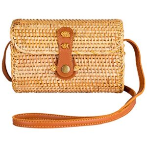 natural neo clutch wallet straw bag boho circle crossbody purse rattan hand woven for women small shoulder crossbody necessities bags wicker purses in summer vacation with flower patterns