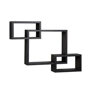danya b. yu008bk floating squares shelving unit – wall mount intersecting 3-box wall shelf – black