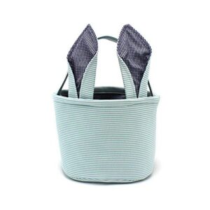 easter baskets seersucker easter bunny bag bucket for easter egg hunt bunny ears design (blue)