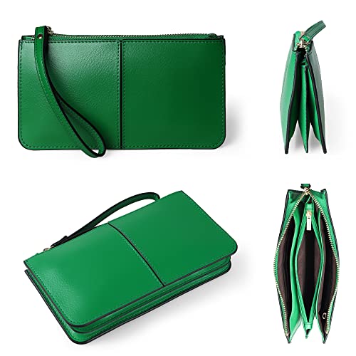 befen Women's Green Leather Wristlet Clutch Cell Phone Wallet Purse for Women, Multi Card Organizer Wallet Bags for iPhone - Kelly Green