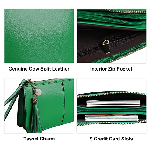 befen Women's Green Leather Wristlet Clutch Cell Phone Wallet Purse for Women, Multi Card Organizer Wallet Bags for iPhone - Kelly Green