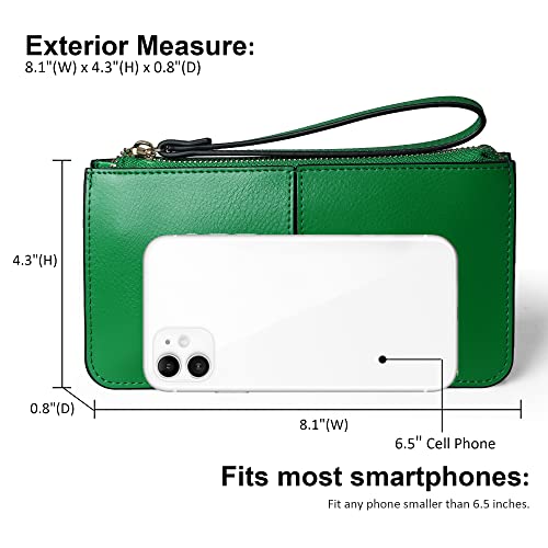 befen Women's Green Leather Wristlet Clutch Cell Phone Wallet Purse for Women, Multi Card Organizer Wallet Bags for iPhone - Kelly Green