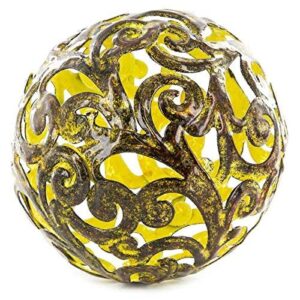 metal decorative sphere for home decor – fancy yellow, hand painted, modern decorative balls for living room, bedroom, kitchen, bathroom, office – table decorative orbs for Сenterpiece