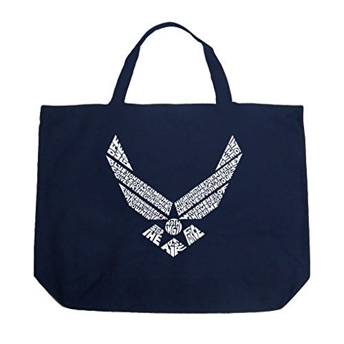 LA POP ART Word Art Large Tote Bag - Lyrics to The Air Force Song Navy Blue