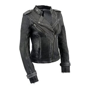 milwaukee leather sfl2840 women’s black sheepskin leather jacket asymmetrical zipper – medium