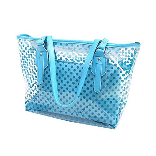 L-COOL Candy Color Clear Shoulder Bags Large Beach Bag Totes PVC Transparent Handbags For Women With Interior Pocket (Blue)