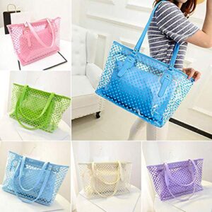 L-COOL Candy Color Clear Shoulder Bags Large Beach Bag Totes PVC Transparent Handbags For Women With Interior Pocket (Blue)