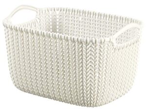 curver 226391 rectangular knit-effect storage basket, plastic, off-white, 29 x 21.7 x 17.2 cm, 8 l