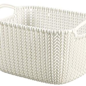 Curver 226391 Rectangular Knit-Effect Storage Basket, Plastic, Off-White, 29 x 21.7 x 17.2 cm, 8 L