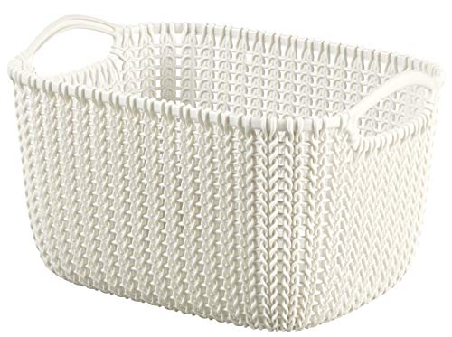 Curver 226391 Rectangular Knit-Effect Storage Basket, Plastic, Off-White, 29 x 21.7 x 17.2 cm, 8 L