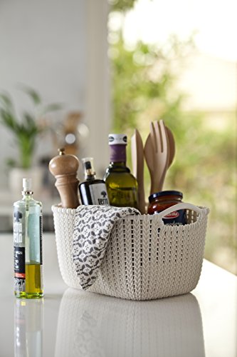 Curver 226391 Rectangular Knit-Effect Storage Basket, Plastic, Off-White, 29 x 21.7 x 17.2 cm, 8 L