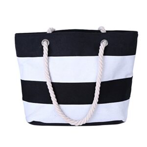 nevenka canvas tote beach bag with zipper top handle handbag shoulder bags shopping bag (style 1, black white)