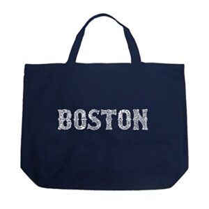 la pop art word art large tote bag – boston neighborhoods navy blue