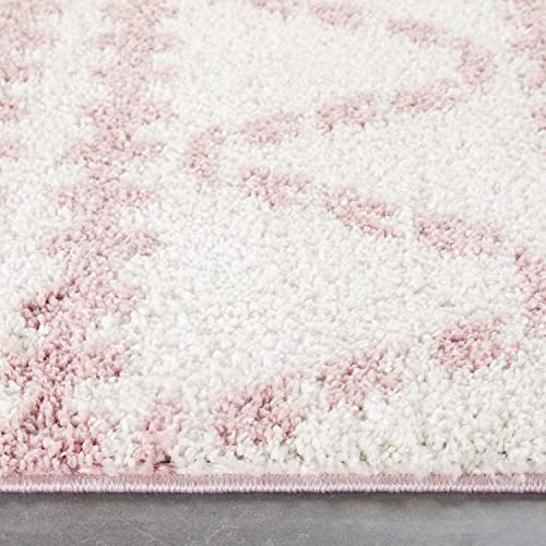 Well Woven Tribal Diamond Stripes Blush Pink Soft Shag Area Rug 5x7 (5'3"x7'3")