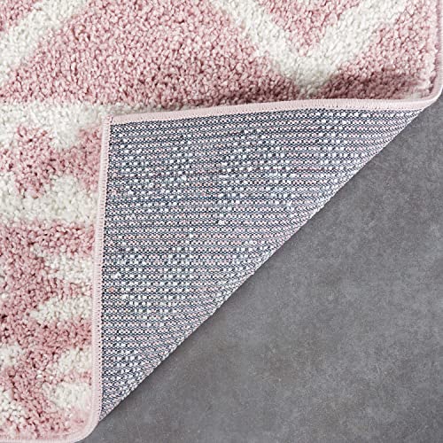 Well Woven Tribal Diamond Stripes Blush Pink Soft Shag Area Rug 5x7 (5'3"x7'3")