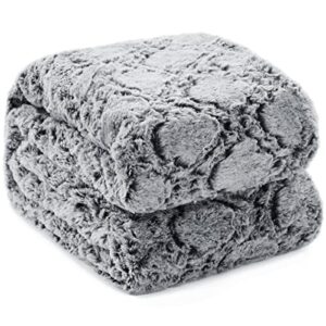 kawahome faux fur blanket king size winter super soft cozy warm fluffy plush blanket quatrefoil pattern for couch sofa bed, 108″ x 90″ dark grey