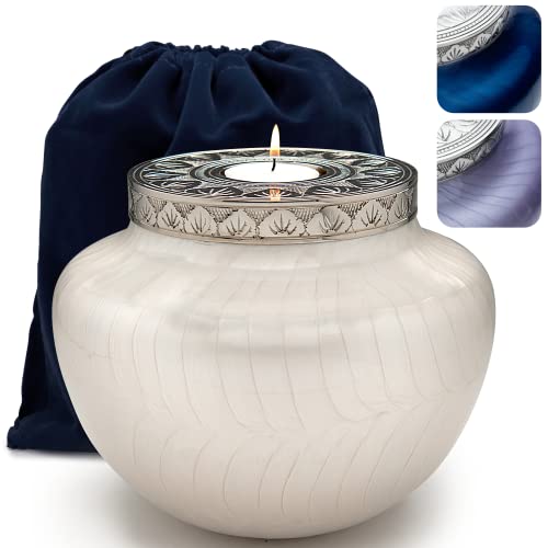 FOVERE – Decorative Urns for Ashes Adult Male and Female – Large White Ash Urn to Display at Home – 100% Handcrafted Cremation Urn for Human Ashes