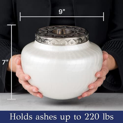 FOVERE – Decorative Urns for Ashes Adult Male and Female – Large White Ash Urn to Display at Home – 100% Handcrafted Cremation Urn for Human Ashes