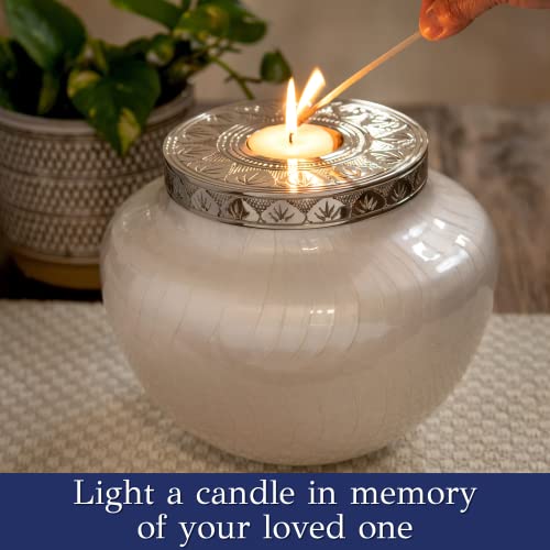 FOVERE – Decorative Urns for Ashes Adult Male and Female – Large White Ash Urn to Display at Home – 100% Handcrafted Cremation Urn for Human Ashes