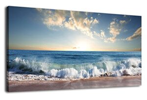 ocean canvas wall art beach sunset waves coast nature pictures modern artwork blue ocean contemporary canvas art giclee prints summer season painting framed ready to hang for home decoration 20″ x 40″