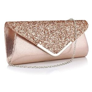 vistatroy women glitter sequins envelope evening bag handbag party bridal clutch purse (rose gold)