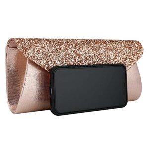 Vistatroy Women Glitter Sequins Envelope Evening Bag Handbag Party Bridal Clutch Purse (Rose Gold)