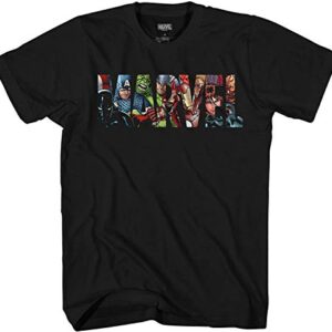 Marvel Team Logo Fill Camiseta Camisa para Hombre Adulto Men T-Shirt Graphic Tee Tshirt for Adult Tee Clothing Extra Large Black Panther Hulk Ironman Captain America Thor (Black, X-Large)