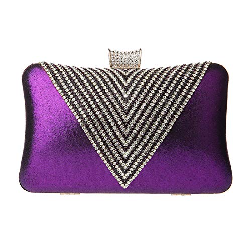 Luckywe Womens Party Banquet Glitter Purse Clutch Bag Rhinestone Chain Cocktail Evening Formal A87 Purple