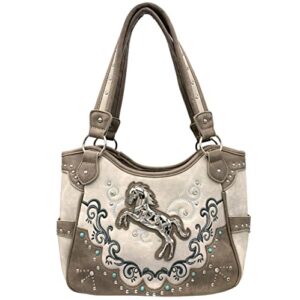 zelris floral poppy horse western women conceal carry tote handbag purse (beige silver)