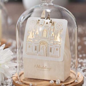 Hosmsua 50pcs Laser Cut Wedding Favor Boxes Candy Box Gift Bag Bride and Groom Paper Bags with Romantic Castle Design (Beige) CB5093