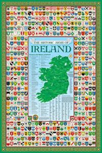 historic families irish family crest coat of arms poster map ireland