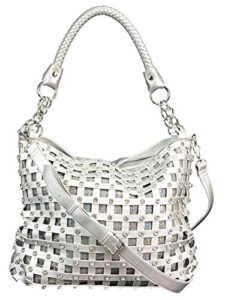 zzfab sparkle rhinestone suede hobo handbag (silver)