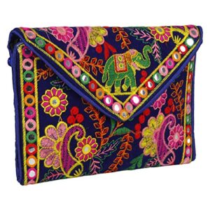 elephant sling bag, foldover clutch, hand bag, shoulder bag & cross body bag for women & girls (blue color)