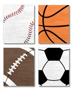 brooke & vine sports boys room nursery wall decor art prints set (unframed 8×10 card stock) basketball, baseball, soccer, football, kids bathroom, playroom, classroom (sports balls)
