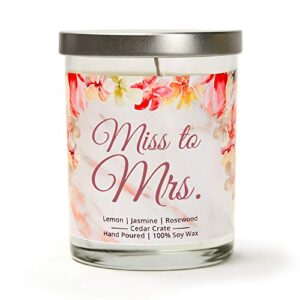 miss to mrs. luxury scented soy candle – engagement candle, wedding day candle, bridal shower gift, engaged, congrats, unique bride gift for the bride to be for bachelorette parties, made in the usa